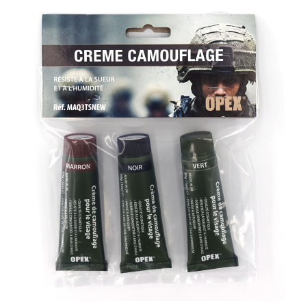 Crème camouflage visage OPEX – 3 tubes vert, marron et noir