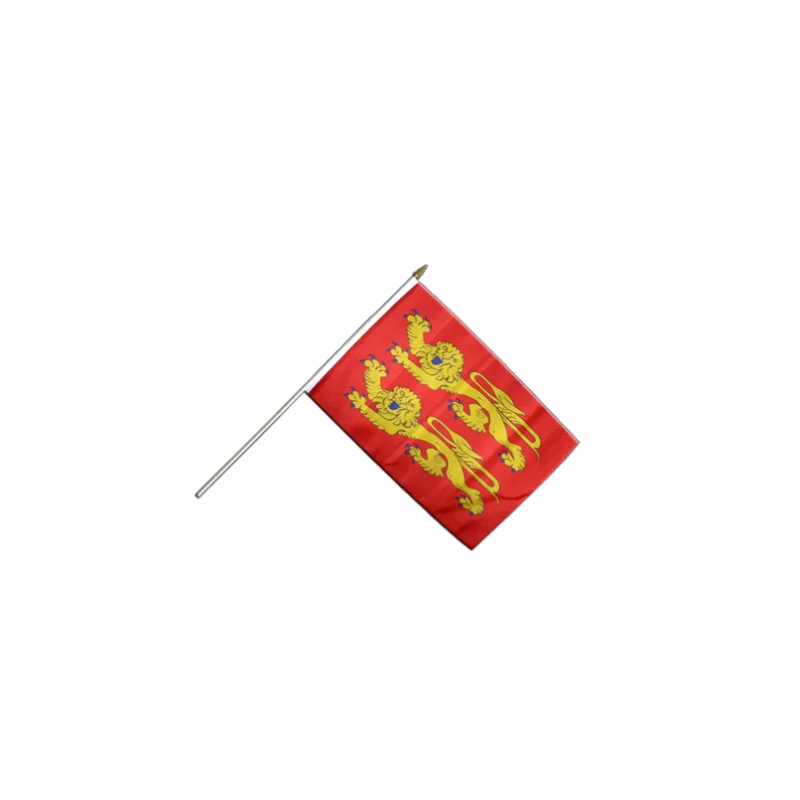 Drapeau Normandie sur hampe 30 x 45 cm reprenant le symbole traditionnel normand avec deux léopards d’or sur fond rouge