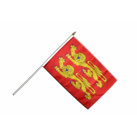 Drapeau Normandie sur hampe 30 x 45 cm reprenant le symbole traditionnel normand avec deux léopards d’or sur fond rouge