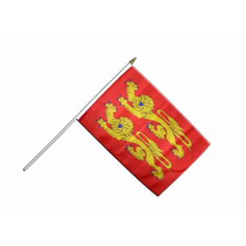 Drapeau Normandie sur hampe 30 x 45 cm reprenant le symbole traditionnel normand avec deux léopards d’or sur fond rouge