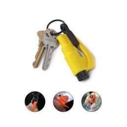 porte-clés resqme jaune sur trousseau, outil sécurité auto urgence