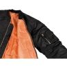 bombers MA1 noir, doublure orange matelassée, détail poche manche gauche