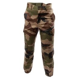 pantalon treillis f2 ripstop camouflage ce, vue de face, poches cargo et bas de jambe élastiqués