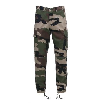 pantalon treillis f2 satin 101 inc camouflage ce, vue de face, poches cargo, bas élastiqués