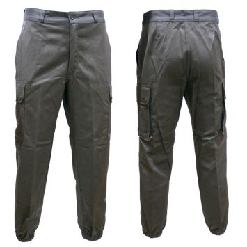 pantalon treillis F2 satin vert origine armée française, vue de face, poches italiennes et bas élastiqués