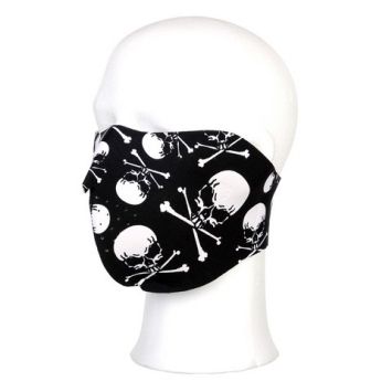 Masque en néoprène noir avec motif tête de mort
