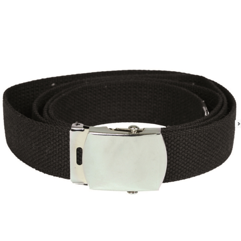 Ceinture US toile coton Noire (boucle argenté)