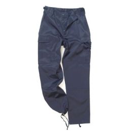pantalon militaire bdu parks bleu, vue a plat, poches cargo visibles