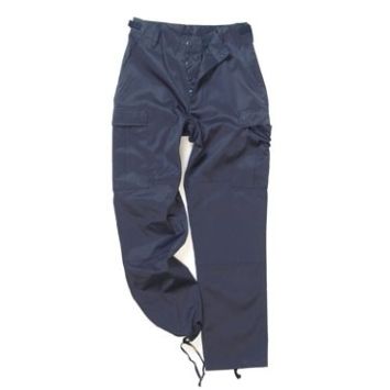 pantalon militaire bdu parks bleu, vue de profil, poches cargo visibles