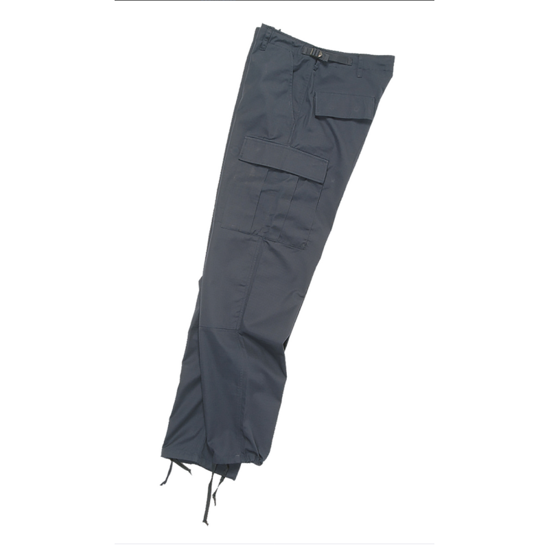 pantalon militaire bdu parks bleu, vue de profil, poches cargo visibles