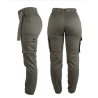 pantalon f2 femme vert, profil et dos, jambe étroite poignet élastiqué poches cargo à rabat