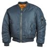 bombers US MA1 bleu alpha, vue de face, zip métallique et poche manche gauche