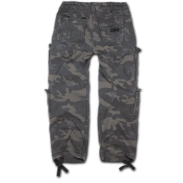 pantalon treillis homme brandit pure vintage dark camo, vue de face à plat, braguette boutons et cordons bas de jambe