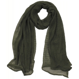 Écharpe filet MFH vert bonne aération et faible encombrement dans un sac.