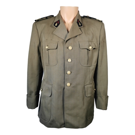 veste officier marine française 1973 ugeco marron, vue de face, boutons dorés et épaulettes