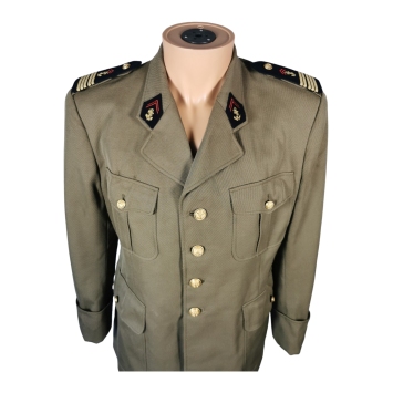 veste officier marine française 1973 ugeco marron, vue de face, boutons dorés et épaulettes